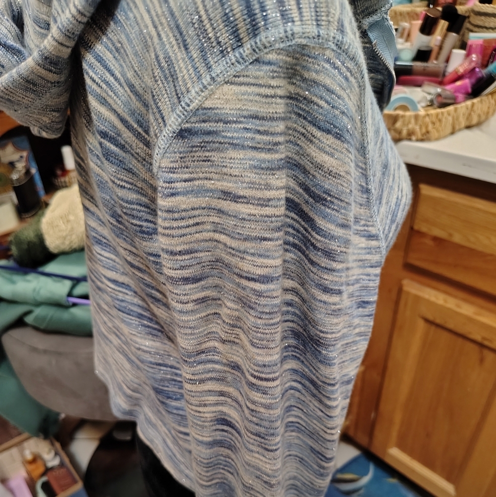 Vintage Y2K 90s Free People Blue Sparkle Striped Space Dye Zip-Up Hoodie/SZ XL - Picture 3 of 16